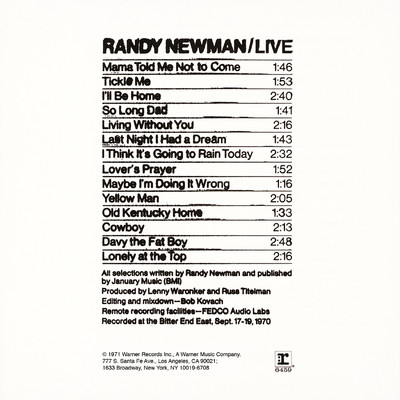 アルバム/Randy Newman ／ Live/ランディ・ニューマン