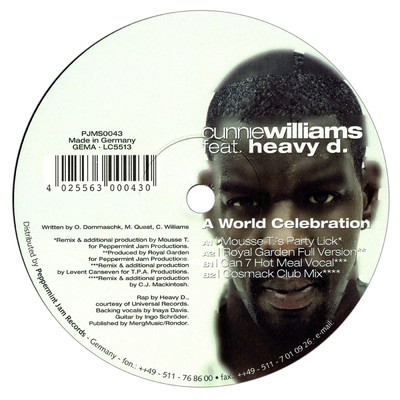シングル/A World Celebration (Cosmack Club Mix)/Cunnie Williams／ヘヴィ・D